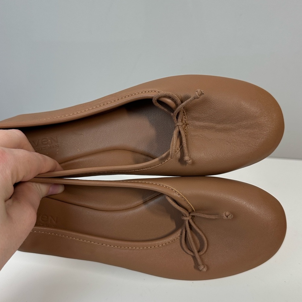 Women's Tan Leather Ballet Flats with Bow - Picture 12 of 15